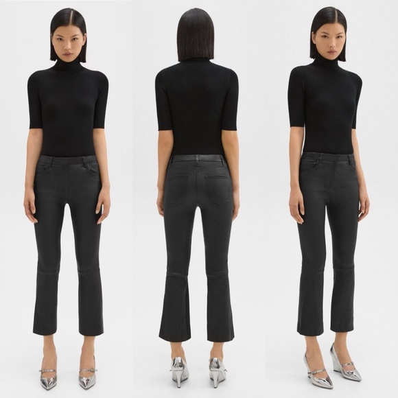 Theory 5 Pocket Flare Pant Jeans in Leather Black Size 0 Ankle Crop Quiet Luxury - Picture 5 of 16